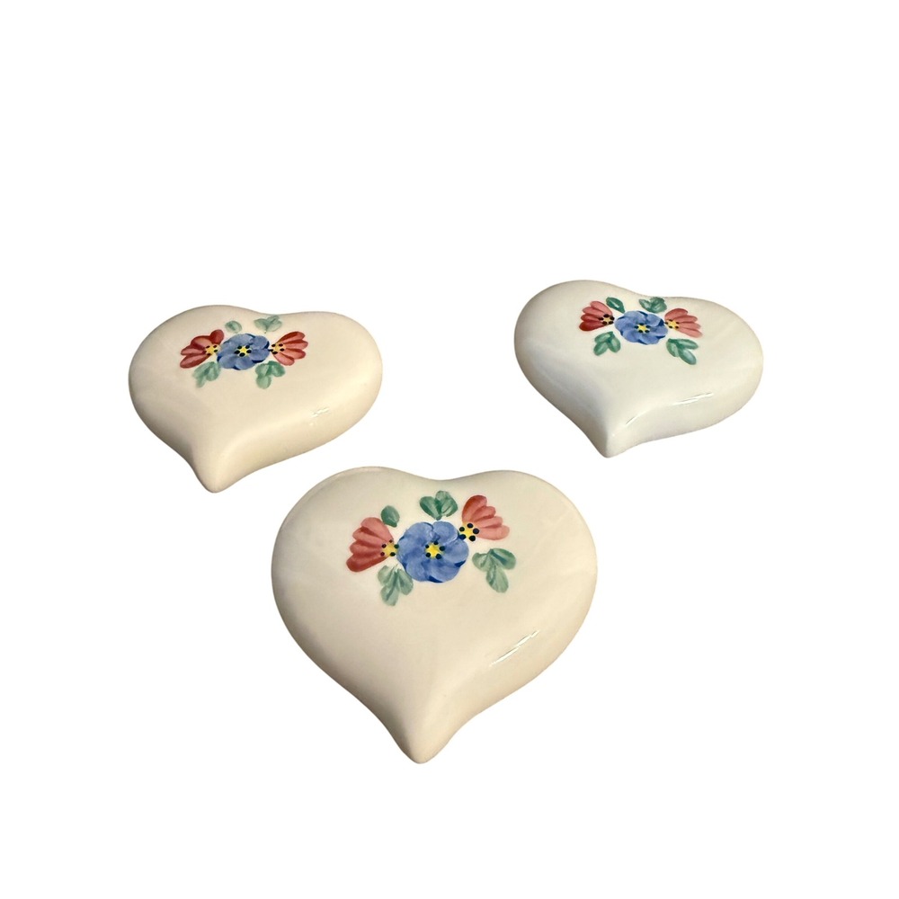 Lasting Products Inc Hand Painted Ceramic Heart Wall Decor Set of 3 Floral USA